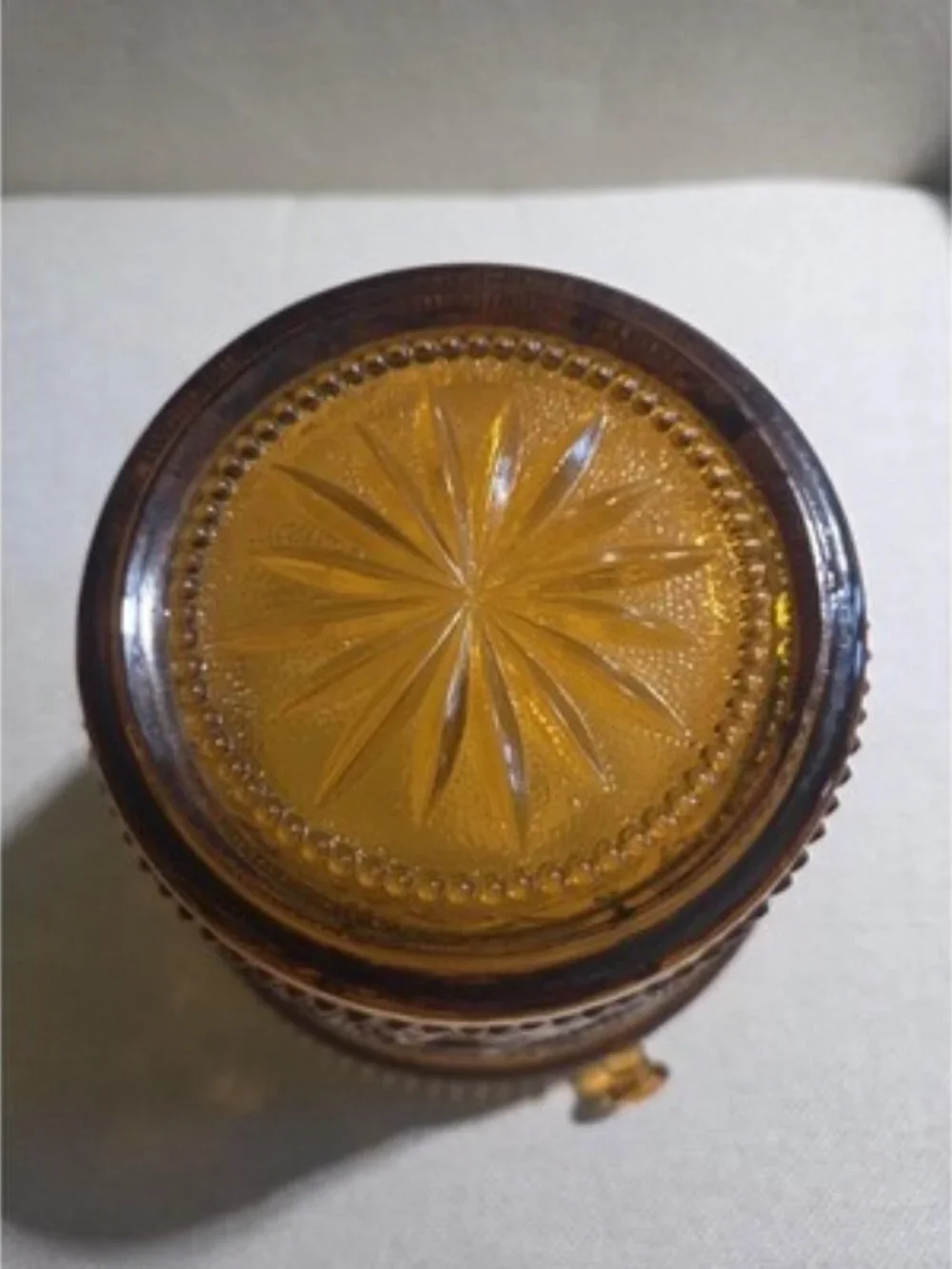 Vintage Indiana Glass Amber Moon & Stars Concord Ice Bucket Hanging Planter Box